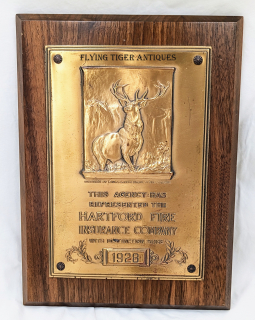 Beautiful 1928 Hartford Fire Insurance Co Bronze & Wood Service Plaque