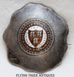 Gorgeous Old 1880s Large Harvard University Seal Brooch in enameled Sterling Silver