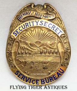 Beautiful 1910s-1920s Security Secret Service Bureau Badge of Henry J. Hofmann Toledo Ohio