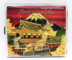 Nice Korean war era Memory of Japan & Korea Cigarette Case with Mt. Fuji scene & Map