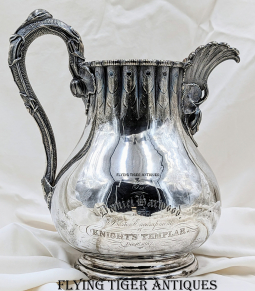 Incredible Large HEAVY 1857 Masonic Knights Templar Presentation Silver Water Pitcher from Boston MA