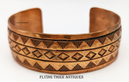 Lovely 1990s Hand Stamped Navajo Copper Bracelet by Lonnie A. Willie