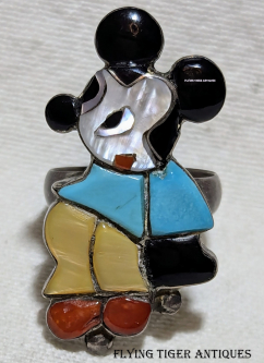 Vintage 1960s - 1970s Zuni Inlay Mickey Mouse Ring by Mary Ann Poncho Sz 6