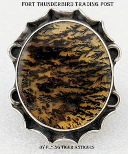 Incredible Moss Agate Navajo Silver Ring ca 1950s Size 7.75 - 8