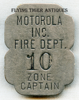 Great 1930's Motorola Radio Co. Factory Fire Dept. Zone Captain Belt Badge