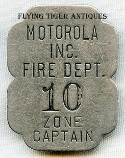 Great 1930's Motorola Radio Co. Factory Fire Dept. Zone Captain Belt Badge