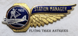 Gorgeous & Ext Rare ca 1940 NEA Northeast Airline Station Manager Wing in Gilt & Enameled Sterling