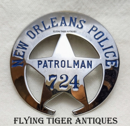 Nice Old 1960s New Orleans LA Police Patrolman Badge # 724