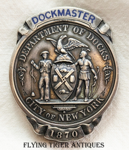 Absolutely Stunning 1870 New York City Dockmaster Badge in Heavy Solid Silver by Tiffany & Co