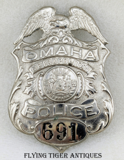 Beautiful 1920s Omaha NE Metropolitan Police Badge #691