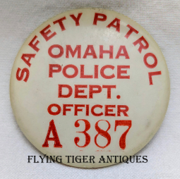 Large 1910s-1920s Omaha NE Police Dept Safety Patrol Officer Celluloid Badge # A387