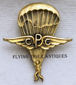 Beautiful 1920s-1930s Parachute Related Pin Reading PCC in Gold Fill with REJ Engraved on Back