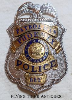 Scarce 1960s Phoenix Arizona Police Patrolman Badge #882 With Nice Duty Wear