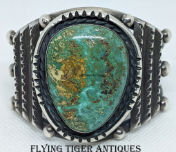 1940s-50s Navajo Old Pawn Silver Half Round 3 Shank Bracelet with low grade Pilot Mountain Turquoise