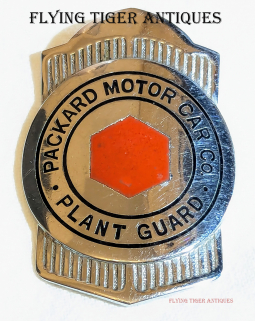 Beautiful WWII Era Packard Motor Car Co Plant Guard Hat Badge in Enameled & Rhodium Plated Sterling