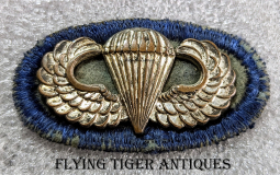 Salty English Made US Army Paratrooper Wing in Silver Plated Bronze on Wool Silk Infantry Jump Oval