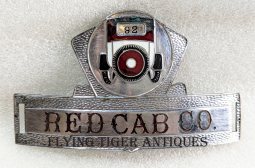 Wonderful LARGE & Ext Rare 1930s Red Cab Company Taxi Driver Hat Badge