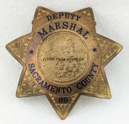 Rare 1960s-1970s Sacramento County CA Deputy Marshal Badge #89
