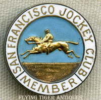 Fabulous 1890's San Francisco Jockey Club Member Lapel Badge by Shreve Co. Named to R. Van Brant