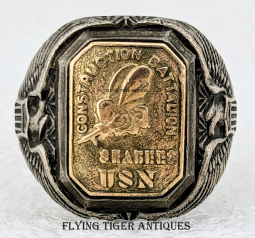 Wonderful Heavy WWII USN SEABEES Ring in Sterling & 10K by Ritter Size 9