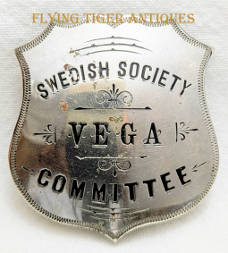 Great 1890's Swedish Soc for Anthropology & Geography (US Branch) Badge for Vega Award Committee