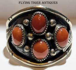 Gorgeous Vintage Navajo Silver & Coral Ring by Thompson Piaso Size 11.25