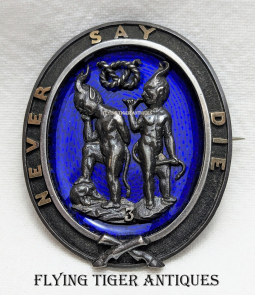 Stunning, Jeweler Made mid-19th C. Large Unknown Secret Society Badge "Never Say Die" in Silver