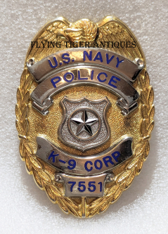 1990s US Navy Police K-9 Corp Badge #7551 by Blackinton