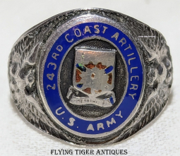 Beautiful 1930s-Early WWII US Army 243rd Coast Arty Enameled Sterling Ring 10.5