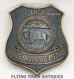 Beautiful Large 1970 US Dept of the Int Bureau of Land Management Fire Management Badge by Entenmann