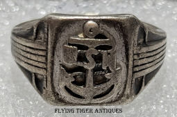 Great Salty 1930s USN CPO Chief Petty Officer Art Deco Style Sterling Ring Sz11