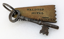 Wonderful Original 1908 Waldorf Hotel London Room Key & Fob #207 in Heavy Steel & Brass