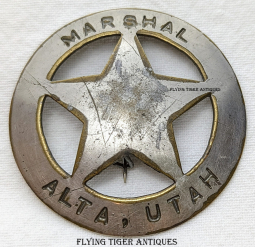 Wonderful 1880s Old West Alta Utah Marshal Large Circle Star Badge