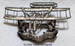 Ext Rare & EARLY ca 1907-1908 Wright Flyer Pin in French Silver from Dunkerque Dunkirk on Ribbon