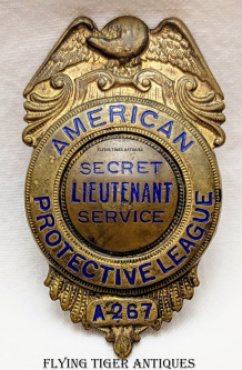 Ext Rare Ca 1917 American Protective League Lieutenant Badge Type II