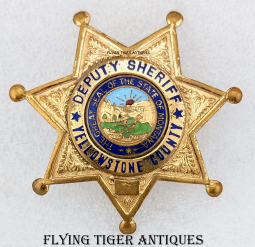 Nice Old 1960s Yellowstone Co MT Deputy Sheriff Badge by Ent-Rovin with Great Duty Wear