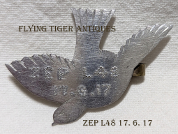 Beautiful Zeppelin L48 Trench Art Sparrow Pin made from Zep Aluminum Dated 17 6 17