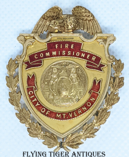 Absolutely Stunning Ca 1920's Mt. Vernon, NY Fire Commissioner Badge in 14K Gold