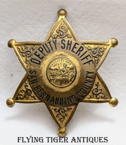 Great 1930s San Bernardino Co CA Deputy Sheriff Badge with Beautiful Patina