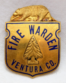 Ventura Co CA Fire Warden Hat Badge Ca 1930s-Early 1940s by LAS&STATY Co Sterling