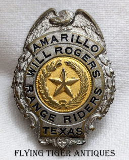 Ext Rare ca 1940 Will Rogers Range Riders Member Badge from Amarillo TX