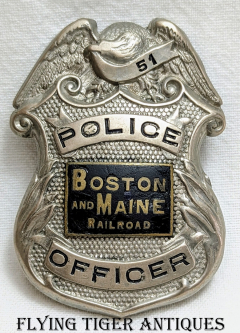 Ext Rare 1920s-1930s Boston & Maine Railroad Police Officer Badge # 51