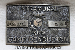 Heavy Sterling Silver 1958 USMC Camp Pendleton Award Buckle for 3rd Intramural Baseball