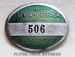 Beautiful 1930's Cooper-Bessemer Corporation Worker's Badge in Enameled Nickel Plated Brass