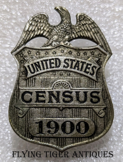 Great 1900 United States Census Enumerator Badge in Die Stamped Nickel