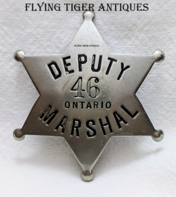 Ext Rare ca 1890 Ontario CA Deputy Marshal 6-pt Star Badge # 46 by LARSCO