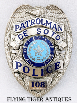 Nice ca 1980 De Soto TX Police Patrolman Badge # 108 by Entenmann Rovin