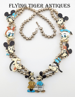 Wonderful Zuni Inlay Disney Character Squash Blossom Necklace by Andrea Lonjose Shirley