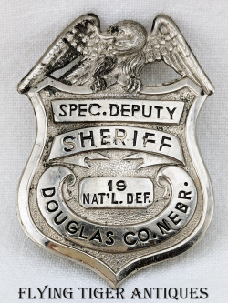 Great WWII Douglas Co NE National Defense Special Deputy Sheriff Badge # 19