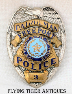 Ca 1960 Freeport TX Patrolman Badge # 3 by Entenmann